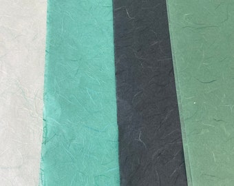 Strawsilk/Mulberry Paper Sheets. Assorted Greens . Craft/art accessories. 50 cm x 70 cm. Free UK postage