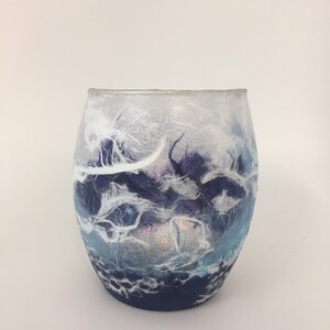 Stormy Seas Tea Light Candle Holder. Strawsilk Glass. image 5