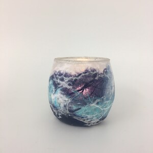 Stormy Seas Tea Light Candle Holder. Strawsilk Glass. image 10