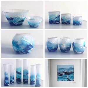 Stormy Seas Tea Light Candle Holder. Strawsilk Glass. image 6