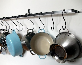 Wall pot rack pan hanging kitchen wall mounted made to measure bespoke made in UK S hooks included bespoke lengths