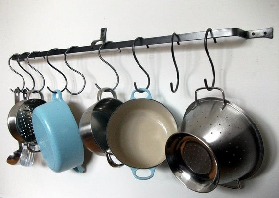 Wall Pot Rack Pan Hanging Kitchen Wall Mounted Made to Measure Bespoke Made  in UK S Hooks Included Bespoke Lengths 