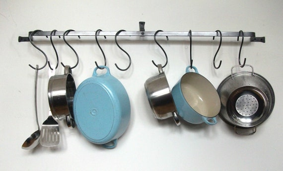 Wall Pot Rack Pan Hanging Kitchen Wall Mounted Made to Measure Bespoke Made  in UK S Hooks Included Bespoke Lengths 