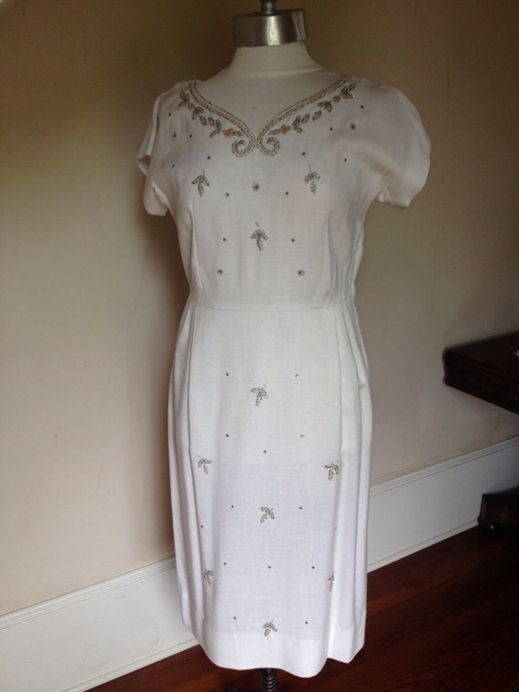 white linen cocktail dress