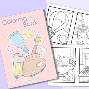 PRINTABLE Digital Coloring Book Vol. 1 - Kawaii Illustrations, Kids Art, Cute Coloring pages, Line Art