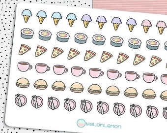 PLANNER STICKERS SHEET Food/Meal for decorating Agenda, Diary, Bullet Journal, Scrapbook - Cute Kawaii Doodles