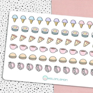 PLANNER STICKERS SHEET Food/Meal zum Dekorieren von Agenda, Tagebuch, Bullet Journal, Scrapbook - Niedliche Kawaii Doodles