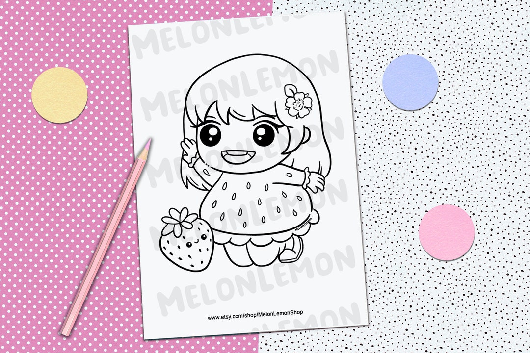 PRINTABLE COLORING PAGE Strawberry Girl Kawaii Illustrations, Kids Art ...