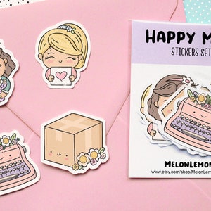 HAPPY MAIL (x8) Set di adesivi Kawaii, posta di lumaca per decorare lettere, agenda, diario, bullet journal, album di ritagli - Illustrazioni carine