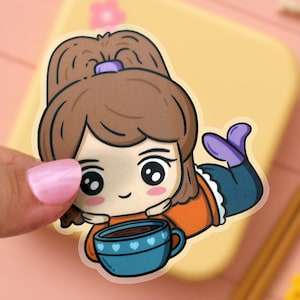 Vinylsticker - MOKACCINA | Kawaii, Cute Coffee Girl gestanste waterdichte stickers voor het decoreren van agenda, laptop, waterfles, telefoon