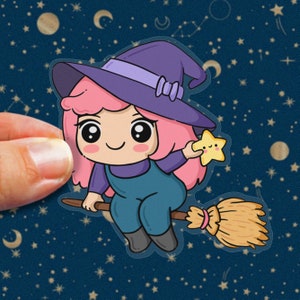 Vinylsticker - SWEET HEKS | Kawaii, Cute Magic Girl gestanste waterdichte stickers voor het decoreren van agenda, laptop, waterfles, telefoon