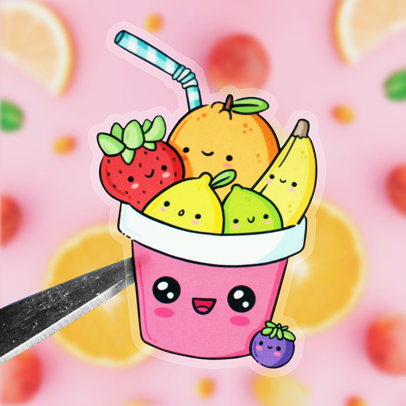 Sticker Frooty Vinyl Sticker - FRUITY FIESTA | Kawaii, Cute Fruit Die Cut Waterproof ...