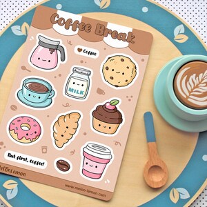 KAFFEEPAUSE - Kawaii Sticker Bogen zum Dekorieren von Agenda, Tagebuch, Bullet Journal, Scrapbook - Niedliche Illustrationen