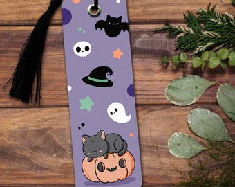 Handmade Halloween Pumpkin Cat Bookmark | Cute Luxury Bookmark with Tassel | Gift Idea for Book Lovers