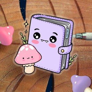 Autocollant en vinyle - LIVRE DE POTIONS | Kawaii, autocollants imperméables découpés avec des matrices de champignons magiques mignons pour décorer un agenda, un ordinateur portable, une bouteille d'eau, un téléphone