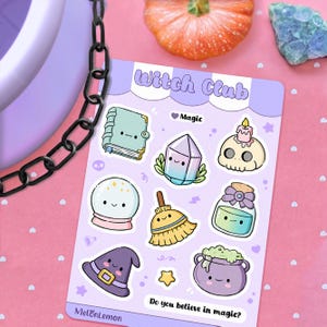 WITCH CLUB - Folha de adesivos Kawaii para decorar Agenda, Diário, Bullet Journal, Scrapbook - Ilustrações fofas