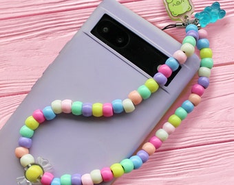 Mobiele telefoonriem Candy Gummy Bear - Handgemaakte accessoires met kralen voor mobiele telefoon - Roze mini-kauwgomballenautomaat - cadeau-idee kleurrijk meisje
