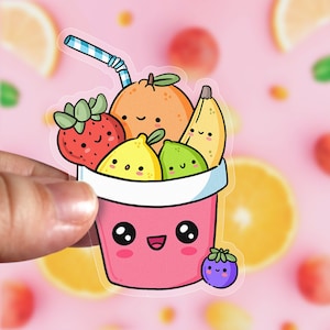 Adesivo in vinile - FRUITY FIESTA / Kawaii, adesivi impermeabili con frutta tagliata carina per decorare agenda, laptop, bottiglia d'acqua, telefono