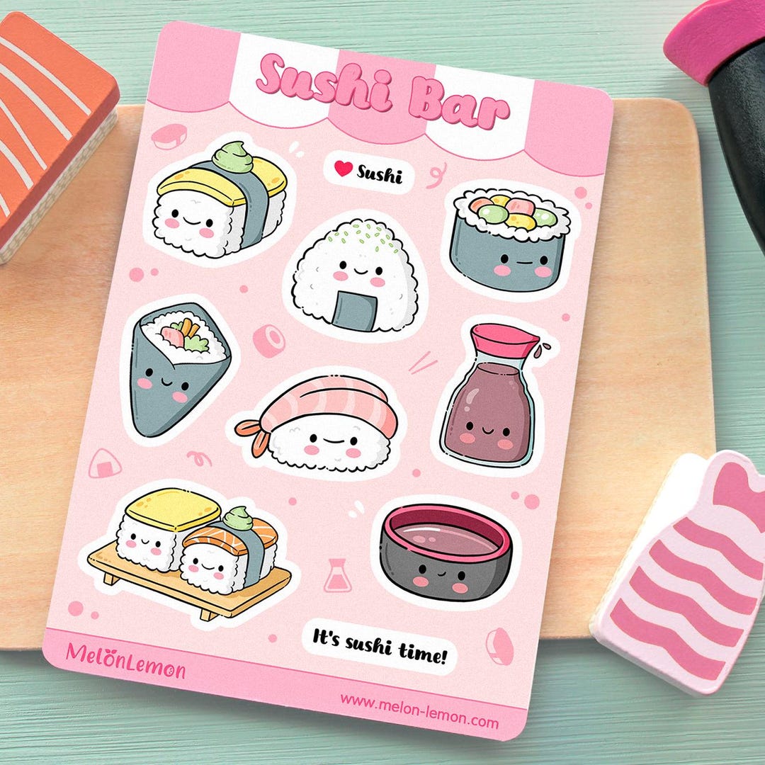 SUSHI BAR - Kawaii Stickers Sheet for Decorating Agenda, Diary, Bullet ...