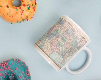 Taza de café con mapa vintage de Estados Unidos – Regalo para profesores