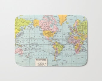World Map Bath Decor Etsy