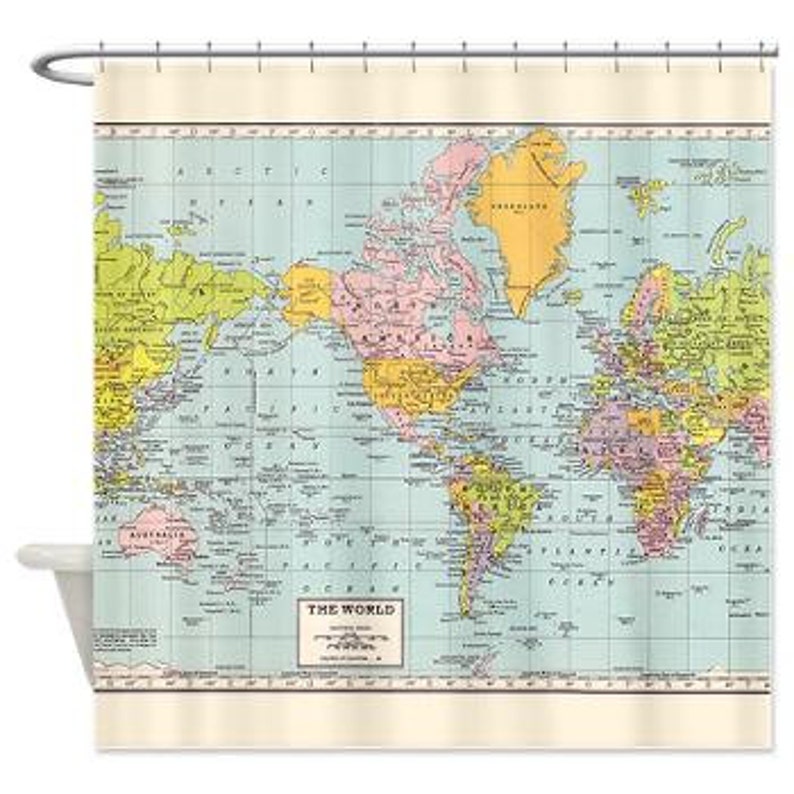 Vintage World Map Shower Curtain: Pastel Geography Bathroom Decor - Etsy