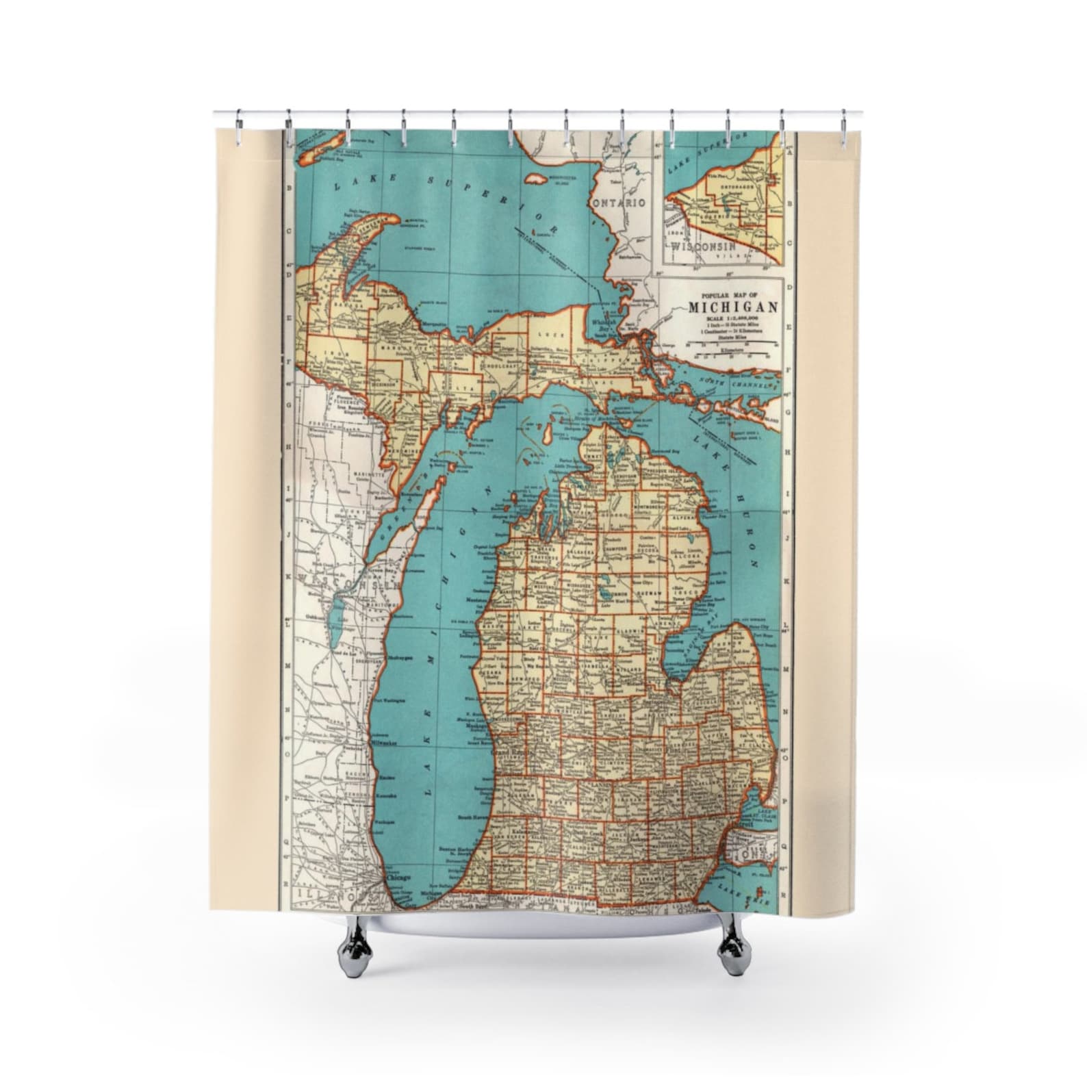 Michigan Shower Curtain Map of Michigan Travel Decor Etsy