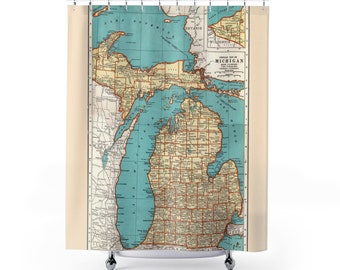 Michigan Shower Curtain - map of Michigan,  travel decor