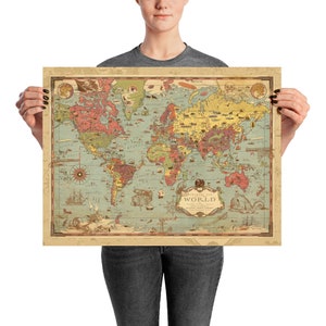 Piraten Karte mit versteckten Bilder, suche und finde, vintage Landkarte, Kinderzimmer Poster