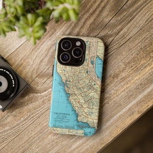Telefoonhoesje Californië kaart, stoere telefoonhoes, reisaccessoire Californië, cadeau, aangepaste telefoonbescherming
