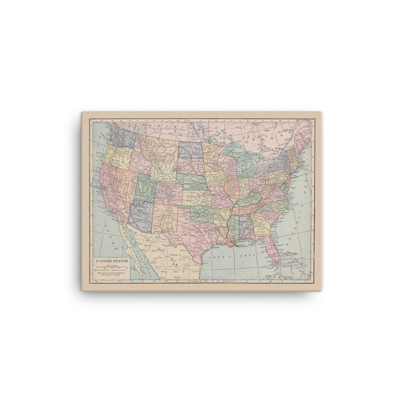 Map of United States Canvas Wrap Vintage US Map 48 States Etsy
