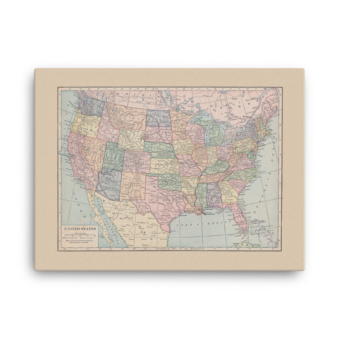 Map of United States Canvas Wrap Vintage US Map 48 States Etsy
