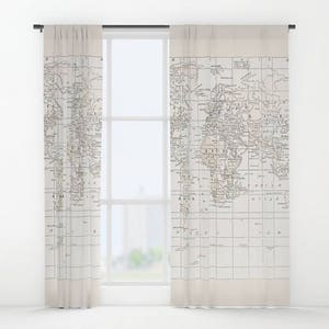Cream on White World Map Shower Curtain Historical map travel decor, minimalist, fabric, image 6