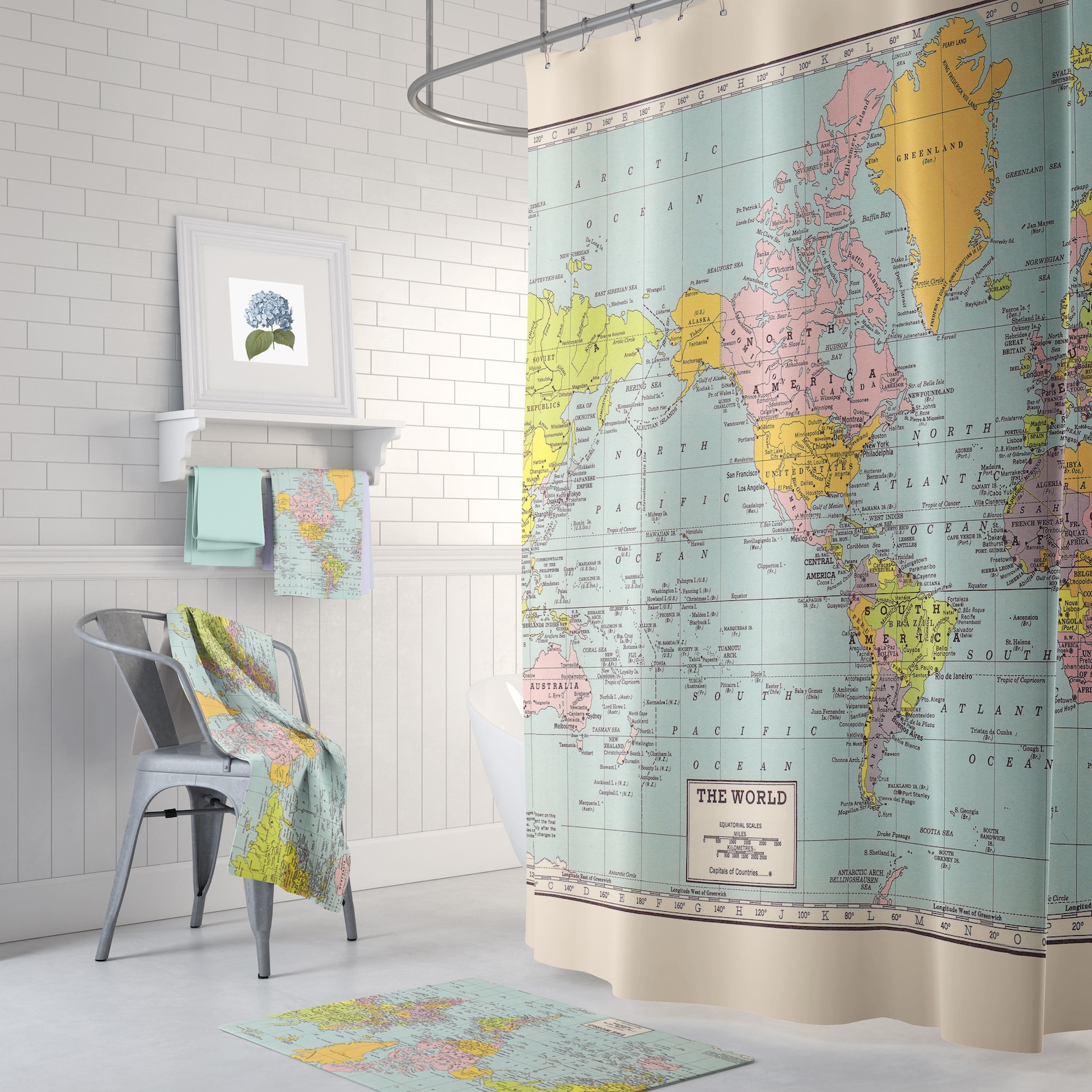 World Map Shower Curtain Historical Colorful Vintage Map Etsy