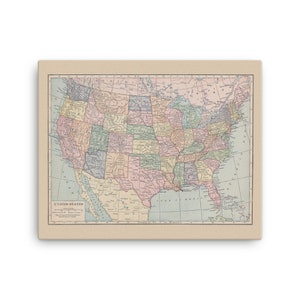 Mapa de Estados Unidos envuelto en lona - Mapa vintage de EE. UU. 48 estados