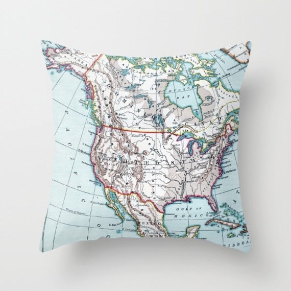 Map Pillow North American Map Bold Colorful Beautiful Etsy
