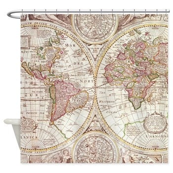 Map Shower Curtain -  Antique map - travel Decor - historical Bathroom - world maps