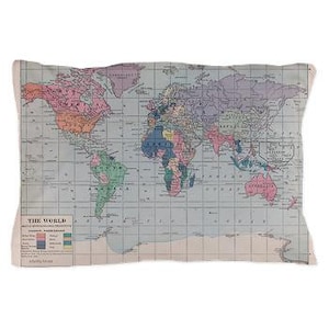 World Map Pillow Case - Early 1900&#39;s world map - Pastel tones unique travel, wander, classic, vintage design