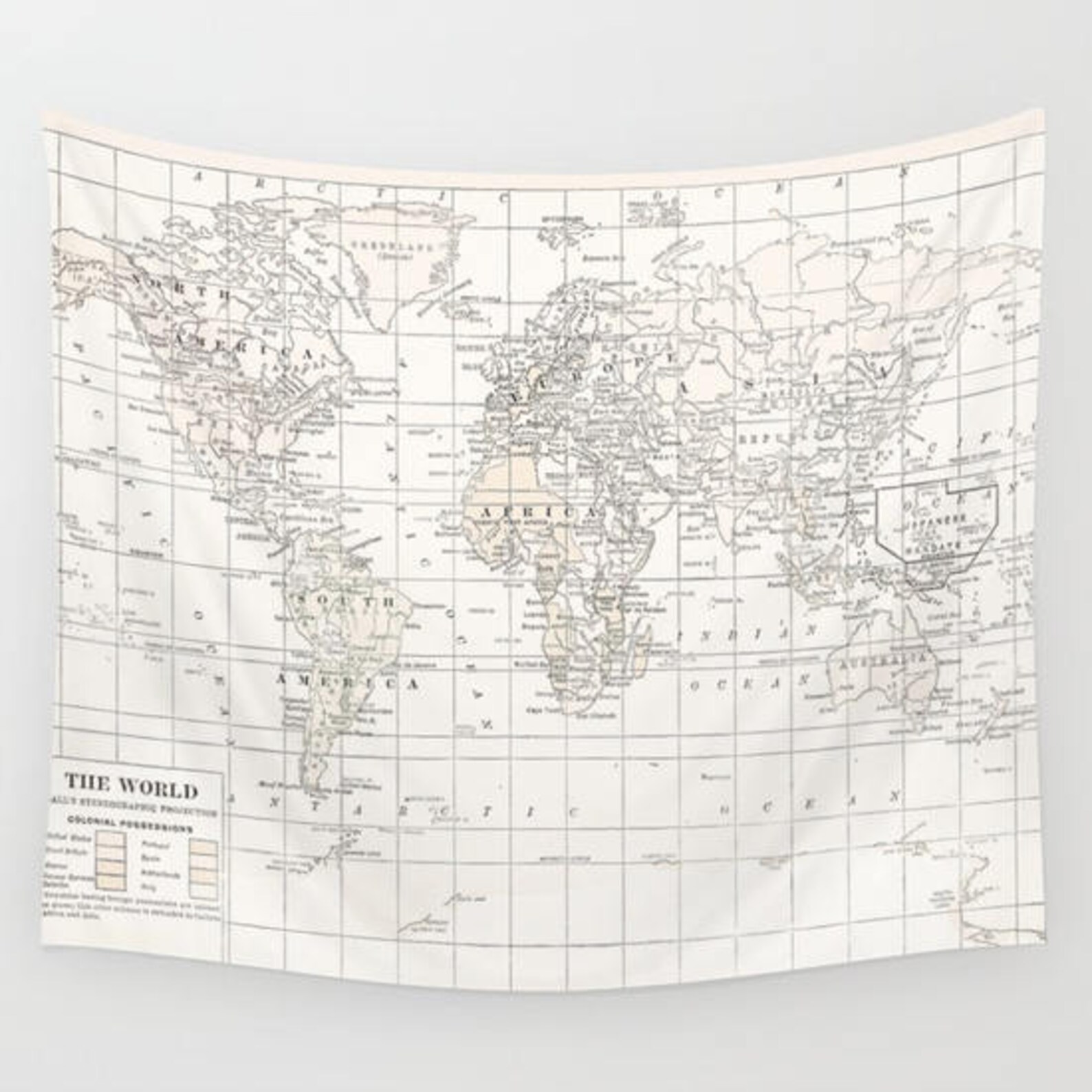 World Map Tapestry Wall Hanging Vintage Map Cream and White Etsy