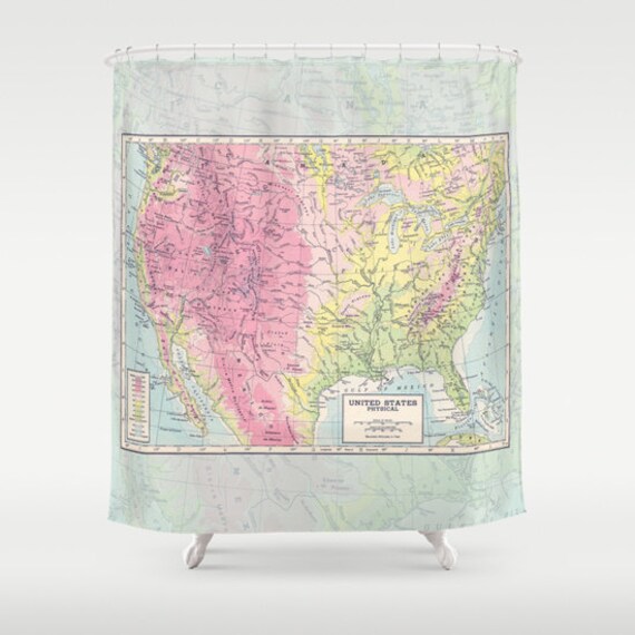 Items similar to Map Shower Curtain United States Map Home Decor Bathroom Learning, kids