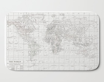 White World Map Bath Mat - antique map, for a travel or map bathroom, ideas, redecorate, decor, shower