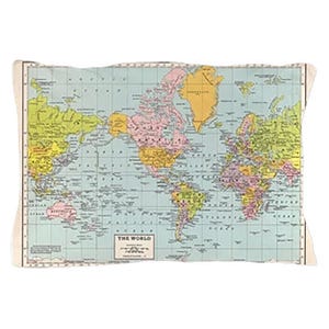 Vintage Pastel World Map Pillow Case: Travel Decor