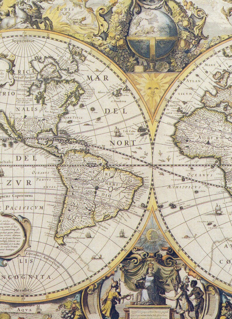 World Map Tapestry Wall hanging antique map print beautiful Etsy