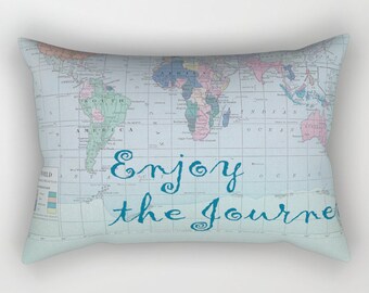 Funda de almohada con mapa del mundo: disfruta del viaje, decoración con mapas, viajes, paseos, clásico, dormitorio, ropa de cama