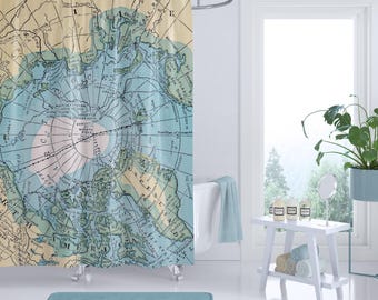 Vintage Arctic Map Shower Curtain: Travel Home Decor