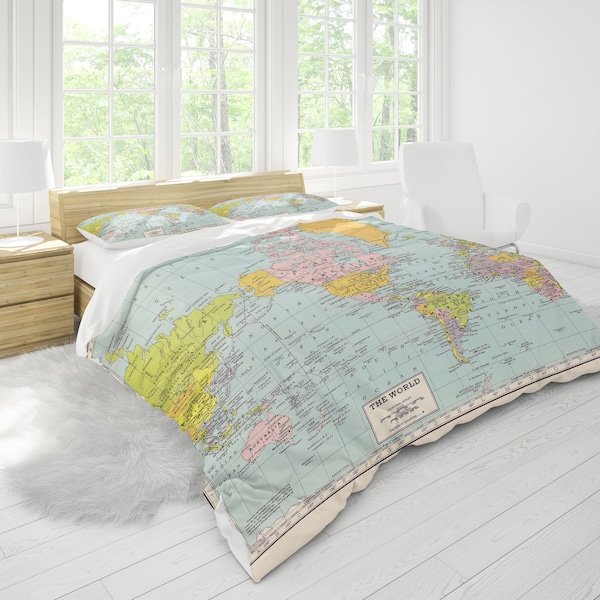 World Map Bedding Etsy