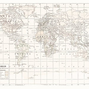 Cream on White World Map Shower Curtain Historical map travel decor, minimalist, fabric, image 3