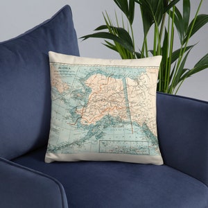 Alaska State Map Throw Pillow  -  Basic, casual throw pillow with insert and knit cover