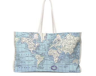World Map Weekender Tote Bag: Travel Bag with Rope Handle