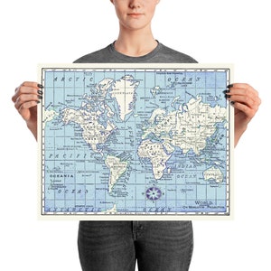A Really Nice Map Print - blue and white with a touch of purple and a compass rose